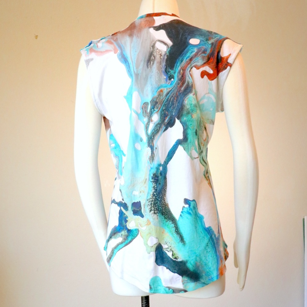 Sleeveless cotton Balmain top in an abstract watercolor print - Picture 4 of 11
